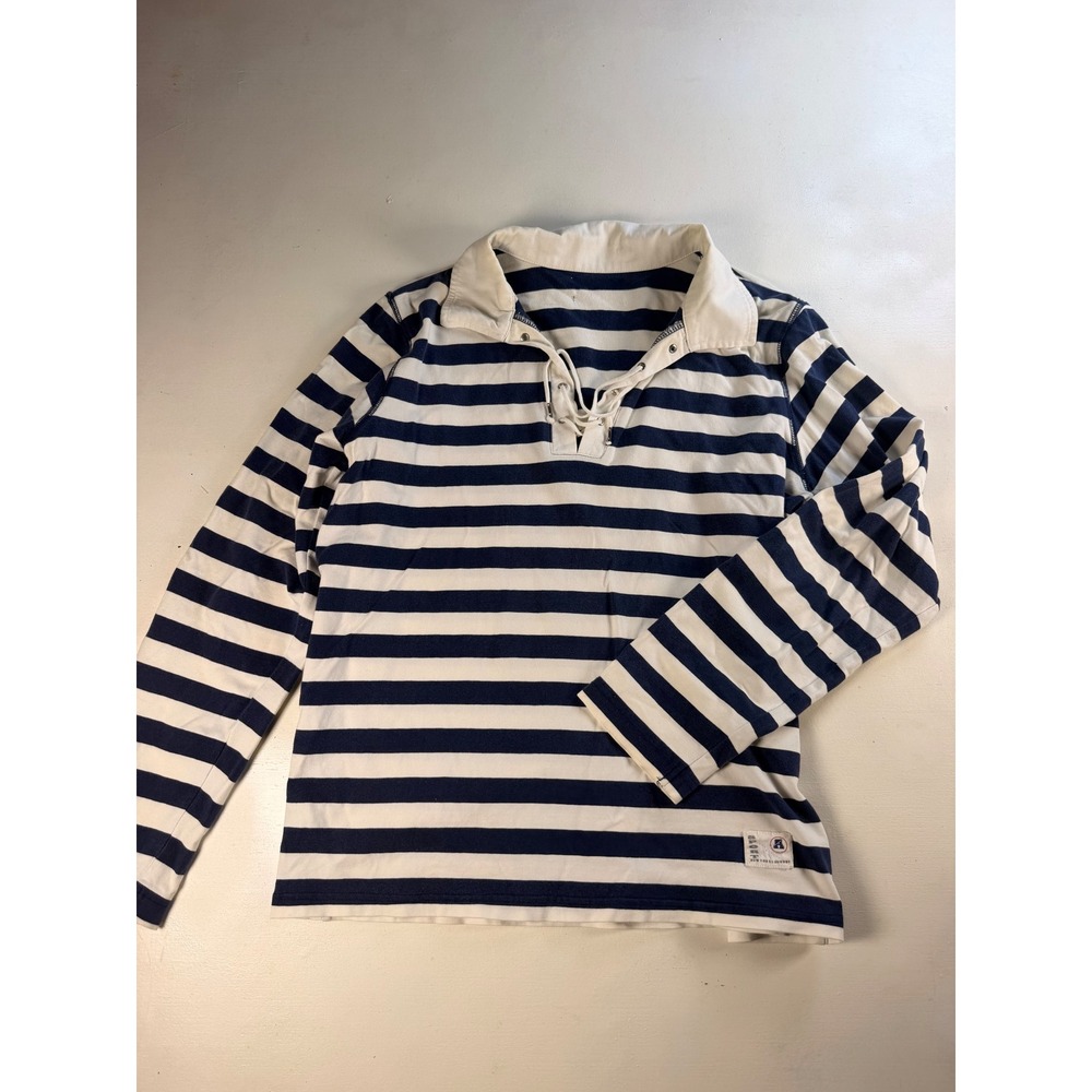 New York Laundry Rugby Shirt Womens S Blueβ White Y2K Lace Up Striped Top